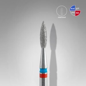 STALEKS EXPERT Diamond nail drill bit DUO pointed flame red-blue, head diameter 2,1 mm, working part 8 mm [FA11RB021/8]