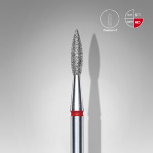 STALEKS EXPERT Diamond nail drill bit pointed flame red, head diameter 2,1 mm, working part 8 mm [FA11R021/8]
