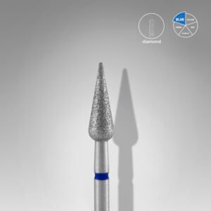 STALEKS EXPERT Diamond nail drill bit pointed pear blue, head diameter 4 mm, working part 12 mm [FA100B040/12]